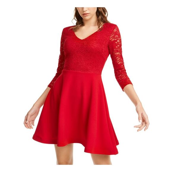 B DARLIN Dresses & Skirts - B DARLIN Womens Lace 3/4 Sleeve V Neck Short Party Blouson Dress